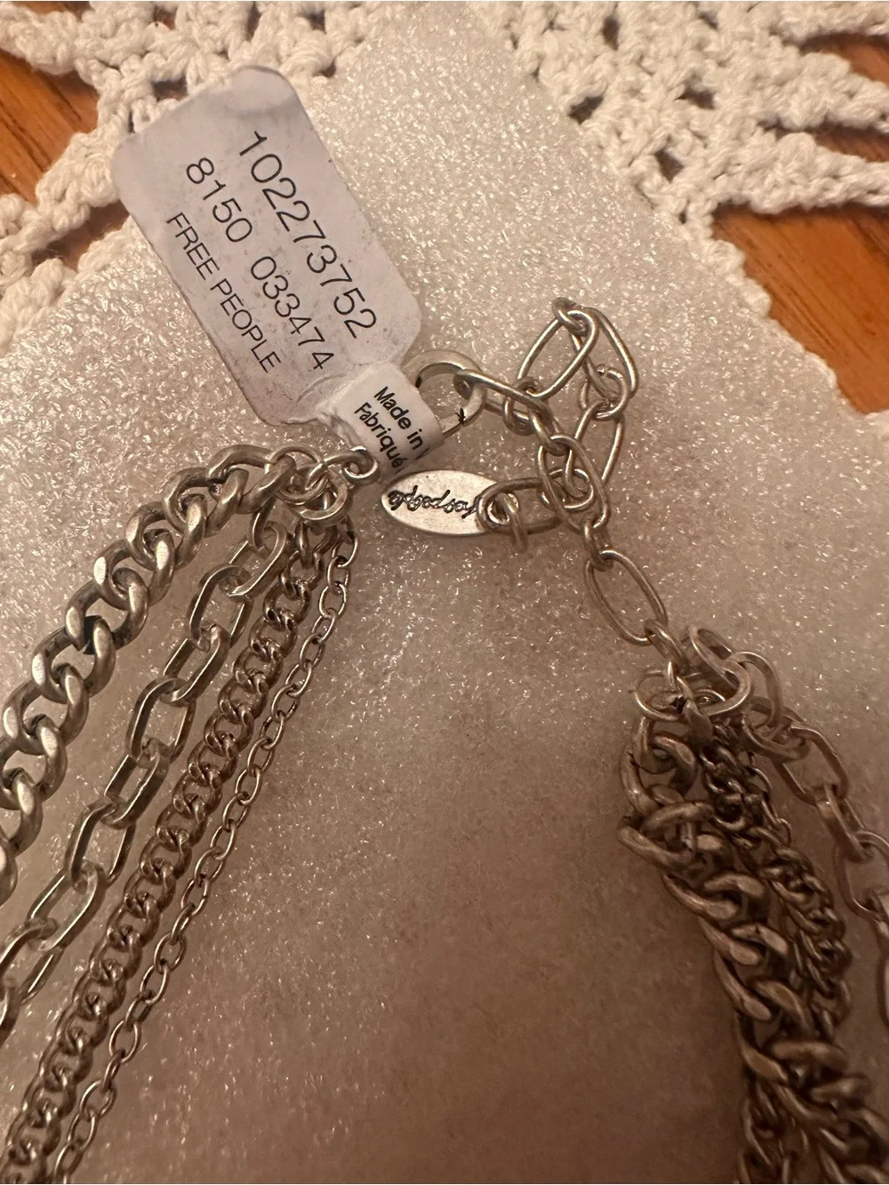 Free People Zella Silver Tone Layered Necklace with Brown Horn and Red Charm NWT